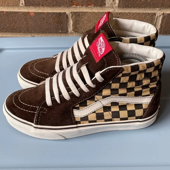 Vans Expresso Brown & White Checkerboard High Top Skateboard Sneakers - Picture 3 of 9